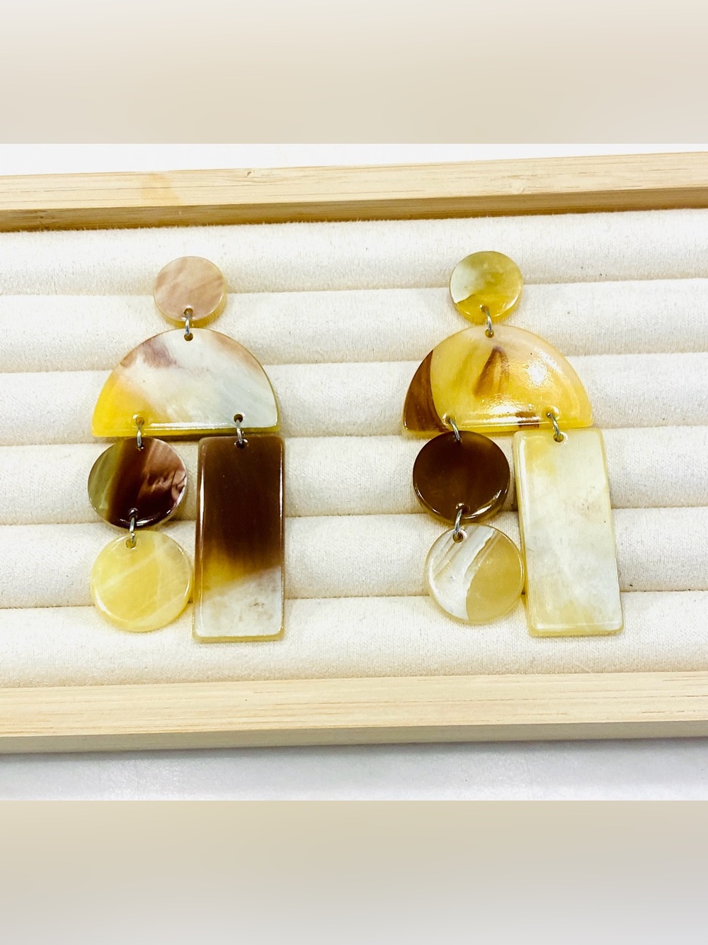 Plunder Design "Luna Rae" Geometric Resin Tortoiseshell Drop Earrings NWT